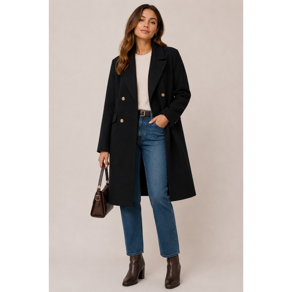 Lattelier Black Double Breasted Wool Cashmere Jacket Small
